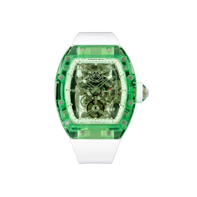 RICHARD MILLE 리차드밀 그린 투명 사파이어 케이스 화이트 러버밴드 RM56-01