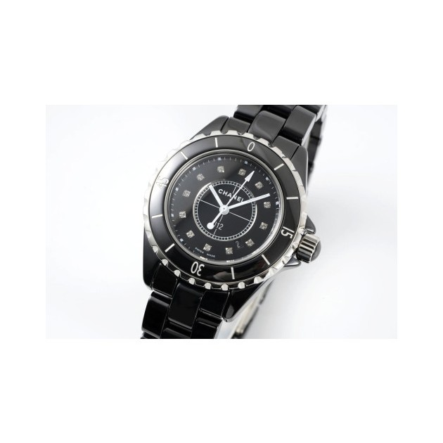 CHANEL 샤넬 J12 다이아몬드 블랙 세라믹 여성용 시계 33mm H1625