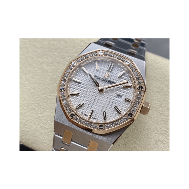 AUDEMARS PIGUET 오데마피게 로얄오크 흰판 콤비 다이아 베젤 33mm 여성용