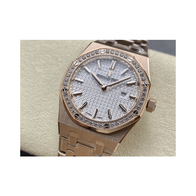AUDEMARS PIGUET 오데마피게 로얄오크 흰판 금통 다이아 베젤 33mm 여성용