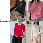 MIUMIU 미우미우 금박로고 긴팔티셔츠(면20수) 5COLOR