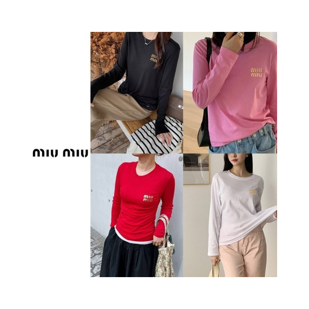 MIUMIU 미우미우 금박로고 긴팔티셔츠(면20수) 5COLOR