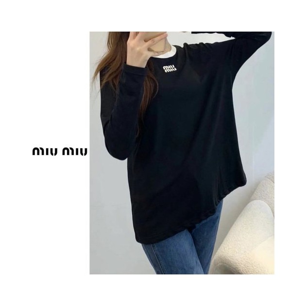 MIUMIU 미우미우 배색 패치 티셔츠 2COLOR