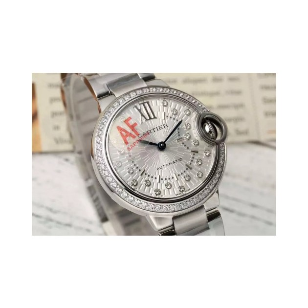 CARTIER 까르띠에 발롱 브루 드 화이트 다이얼 다이아 베젤 스틸 33mm