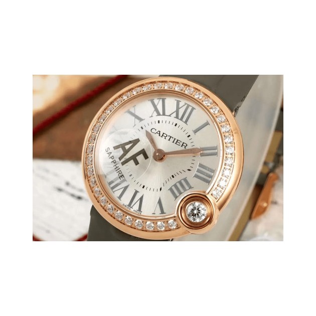 CARTIER 까르띠에 발롱 블루 드 까르띠에 화이트 다이얼 옐로우골드 다이아 베젤 그린 밴드 WJBL0005