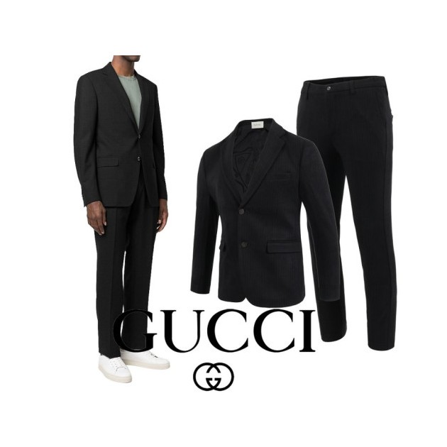 GUCCI 구찌 스트라이프 싱글 모직 슬림슈트