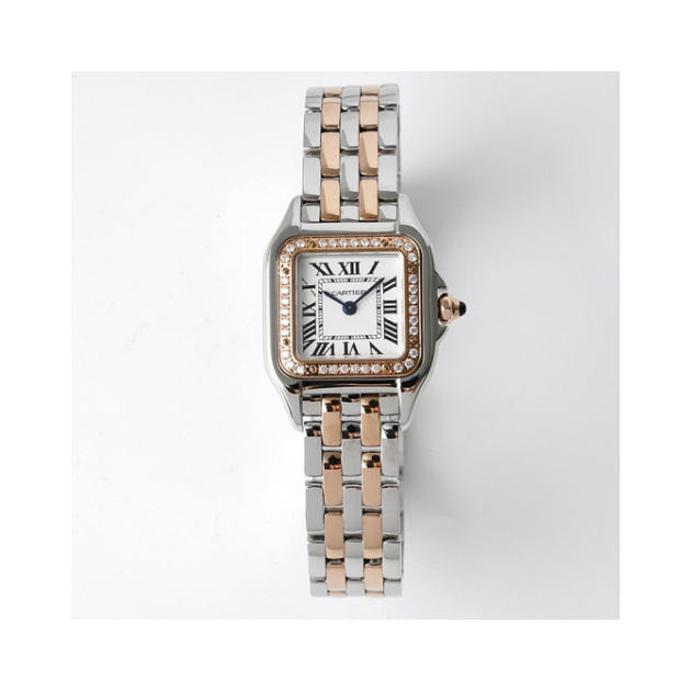 CARTIER 까르띠에 팬더 드 브릴리언트 컷 다이아몬드 핑크골드 스틸 케이스 화이트 다이얼 쿼츠 메탈 시계 W3PN0006