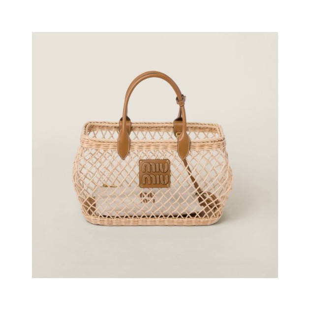 MIUMIU 미우미우 가죽 트리밍 우븐 패브릭 핸드백 5BA285