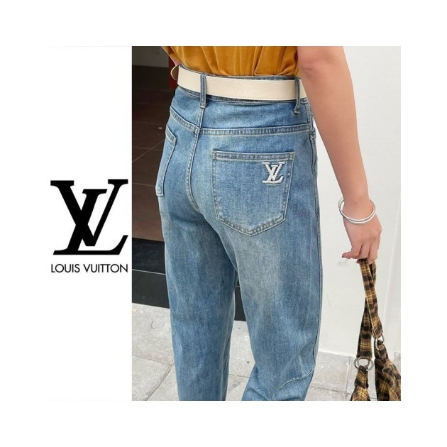 LOUIS VUITTON 루이비통 자수 세미 배기 청바지