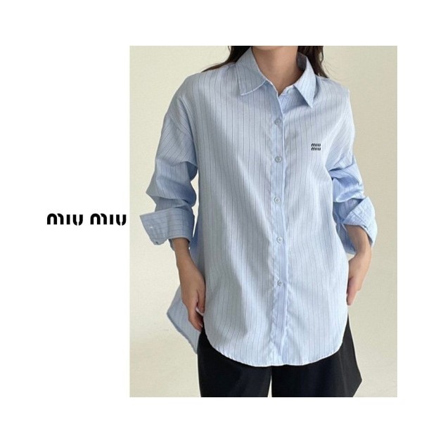MIUMIU 미우미우 루즈핏 스트라이프 자수 셔츠 4COLOR