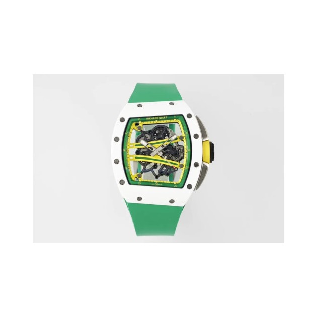RICHARD MILLE 리차드밀 RM61-01 화이트 세라믹 1:1 베스트 에디션 그린 러버 스트랩 RMUL2
