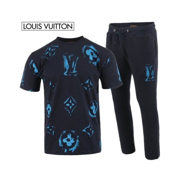 LOUIS VUITTON 루이비통 그래픽 블루 나염 반팔 긴바지 셋트