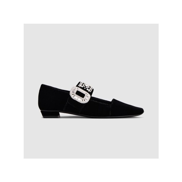 ROGER VIVIER 로저비비에 여성용 크리스탈 벨벳 메리 제인 발레 플랫 0074