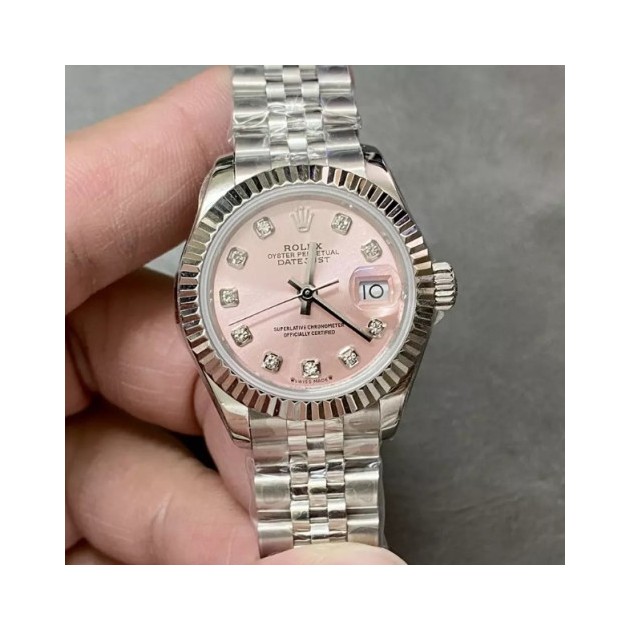 ROLEX 로렉스 레이디 데이저스트 핑크 다이얼 10P 다이아 실버 28mm 279173