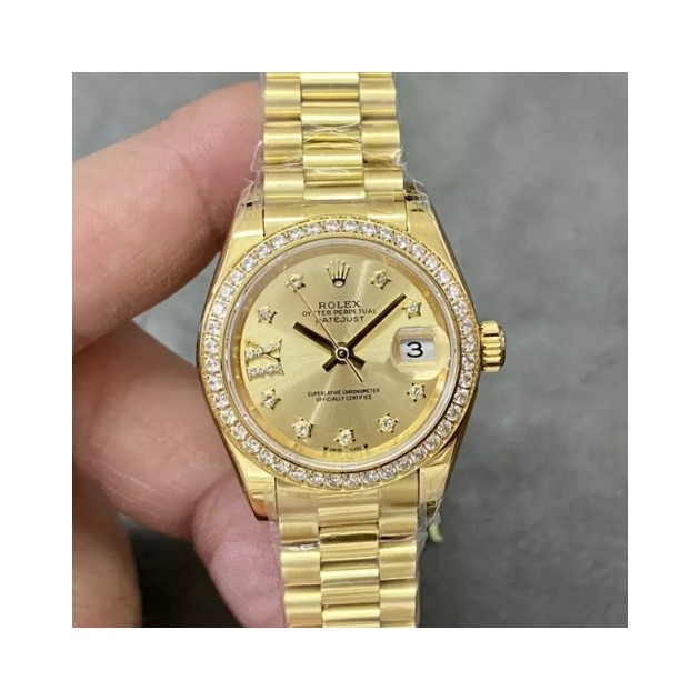ROLEX 로렉스 레이디 데이저스트 YG 다이얼 다이아 베젤 로즈골드 28mm 279173