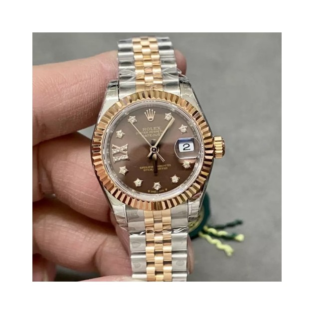ROLEX 로렉스 레이디 데이저스트 브라운 다이얼 10P 다이아 로즈골드 콤비 28mm 279171