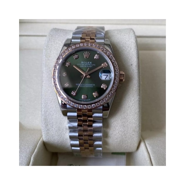 ROLEX 로렉스 여성용 데이저스트 그린 다이얼 다이아베젤 콤비 SS/RG 31mm 278381