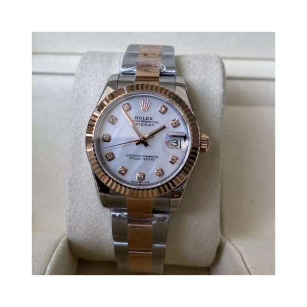 ROLEX 로렉스 여성용 데이저스트 그레이 MOP 다이아몬드 다이얼 프레지던트 브레이슬릿 SS/RG 31mm 278271