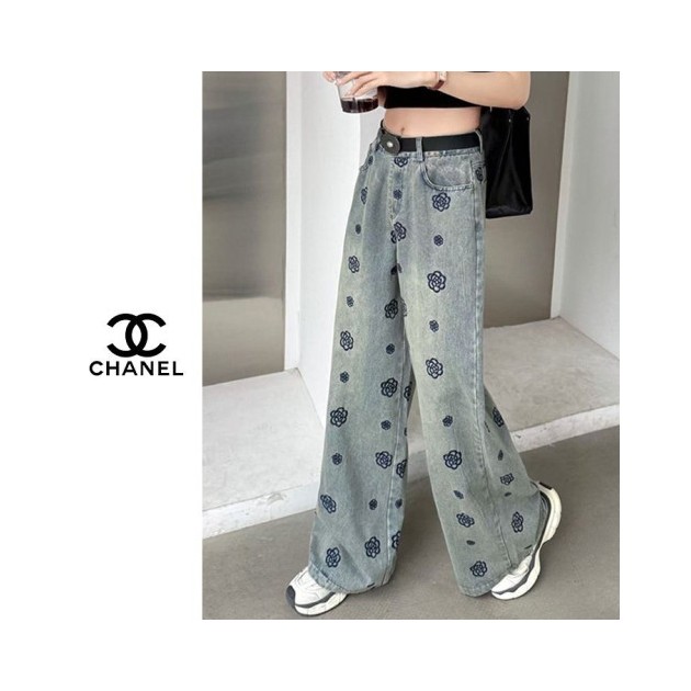 CHANEL 샤넬 까멜리아 자수 청바지