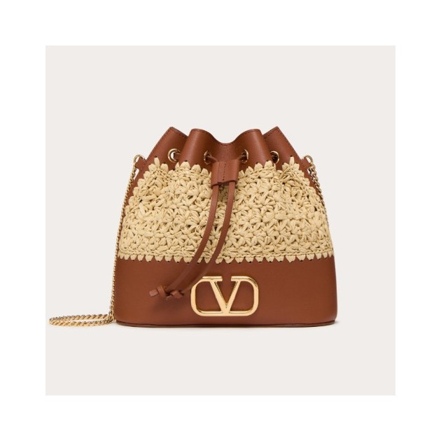 VALENTINO 발렌티노 VLOGO 시그니처 라피아 미니 버킷백