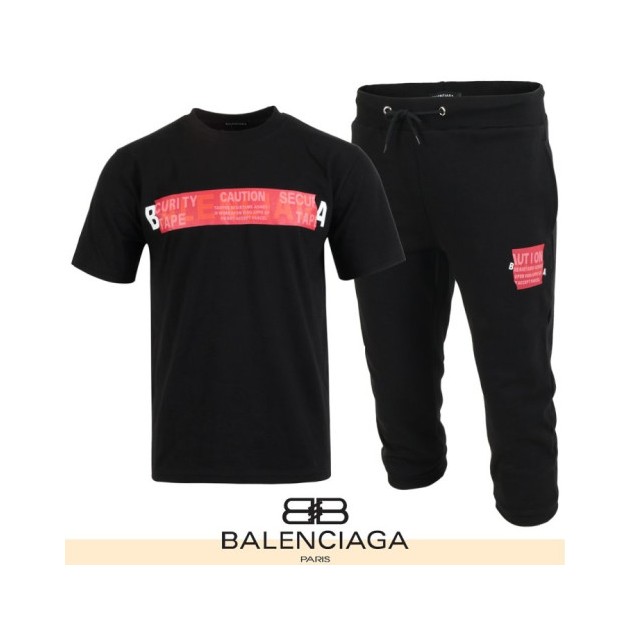 BALENCIAGA 발렌시아가 테이프 프린팅 반팔 & 7부 셋트