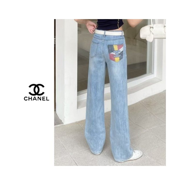 CHANEL 샤넬 이크 패치 연청바지