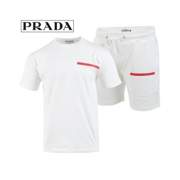 PRADA 프라다 레드 로고 패치 반팔 & 반바지 셋트