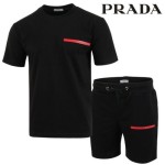 PRADA 프라다 레드 로고 패치 반팔 & 반바지 셋트