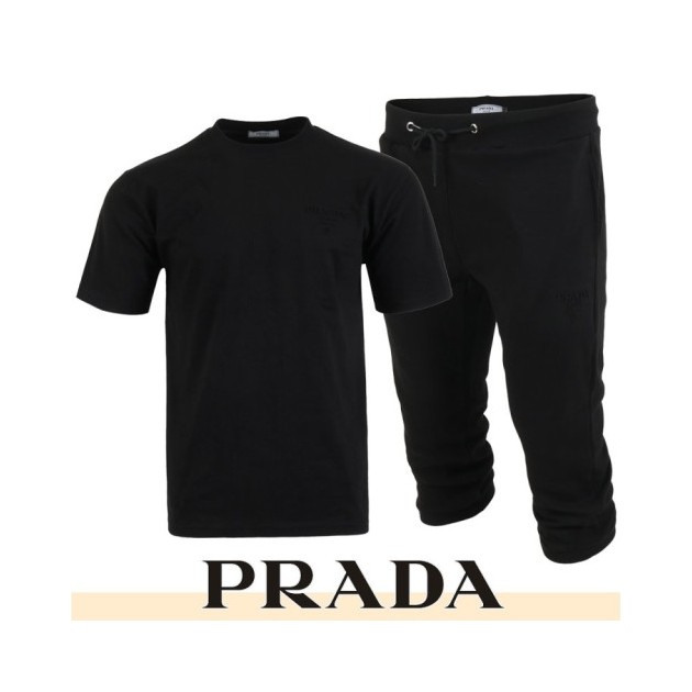 PRADA 프라다 메인 엠보 로고 반팔 & 7부 셋트