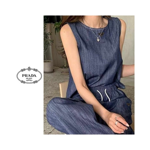 PRADA 프라다 제시 데님 나시 투피스
