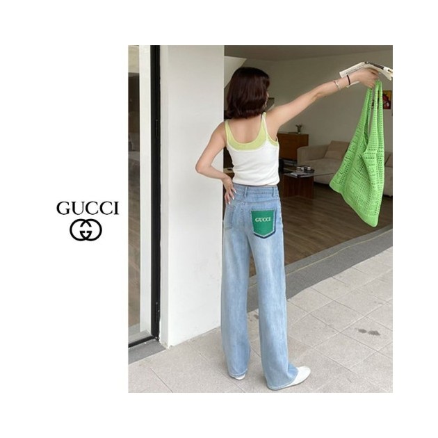 GUCCI 구찌 그린 섀도우 연청바지