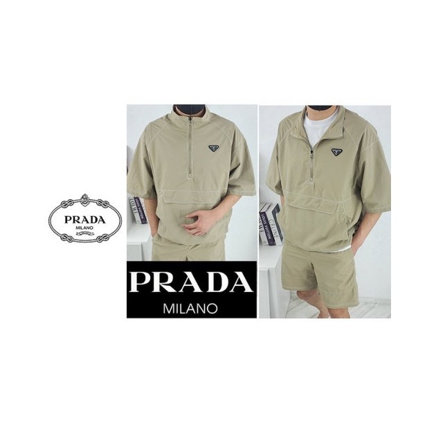 PRADA 프라다 삼각로고 리나일론 반팔 셔츠 셋업