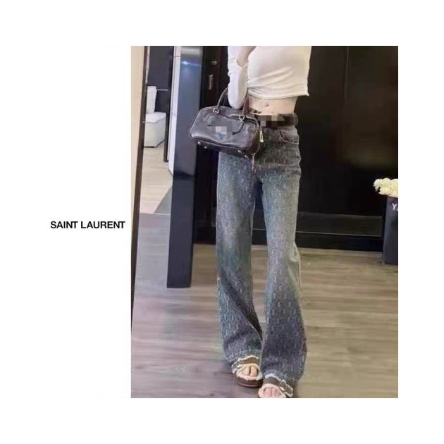 SAINT LAURENT 생로랑 헤짐 자수 데님팬츠