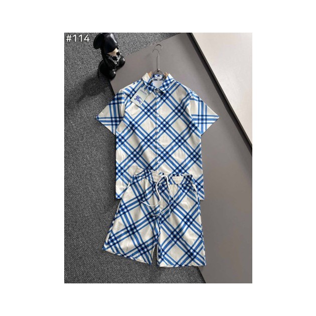 BURBERRY 버버리 블루 체크 반팔 셔츠 & 팬츠 세트