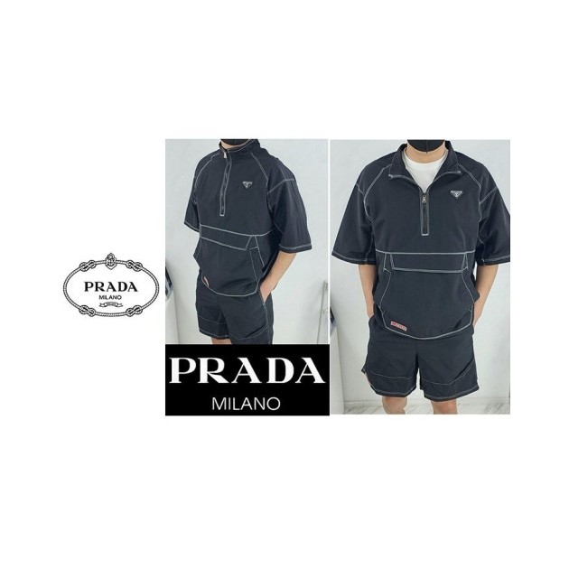 PRADA 프라다 삼각로고 리나일로 반팔 셔츠 셋업