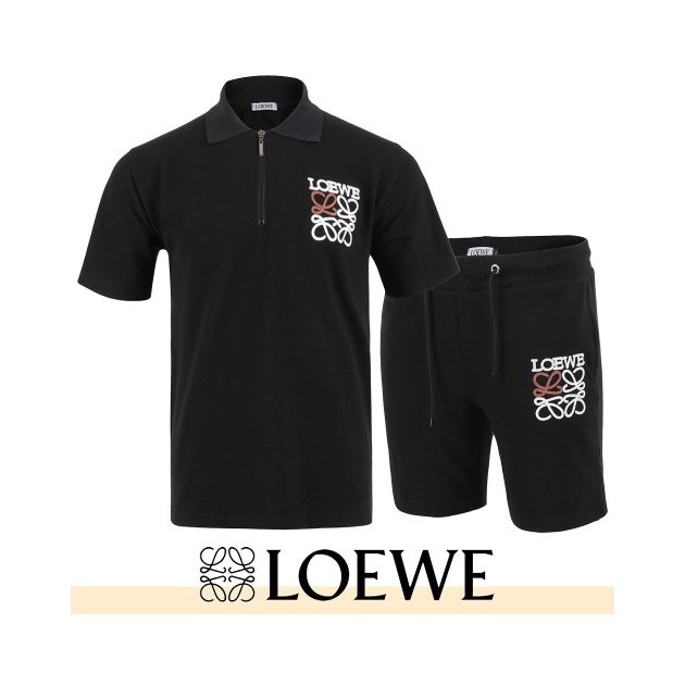LOEWE 로에베 아나그램 자수 지퍼 카라 반팔 & 반바지 셋업