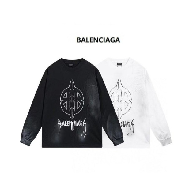 BALENCIAGA 발렌시아가 메탈 록 방패 더블B 핸드프린팅 긴팔 티셔츠