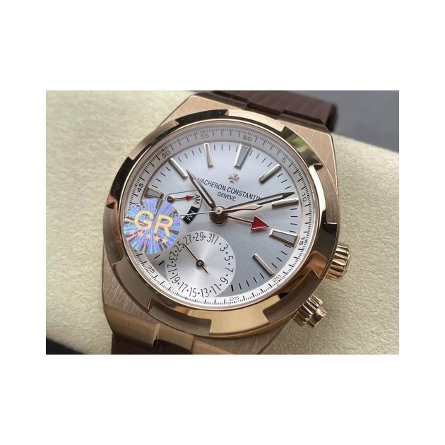 VACHERON CONSTANTIN 바쉐론 콘스탄틴 오버시즈 듀얼 타임 실버 다이얼 브라운 러버 스트랩 41mm 7920V