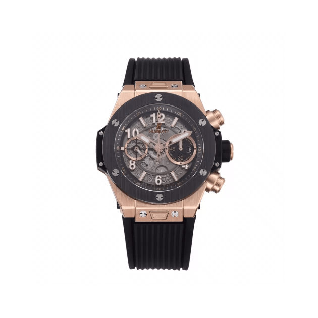 HUBLOT 위블로 빅뱅 크로노그래프 로즈골드 세라믹 베젤 블랙 러버 스트랩 44mm 421.OM.1180.RX