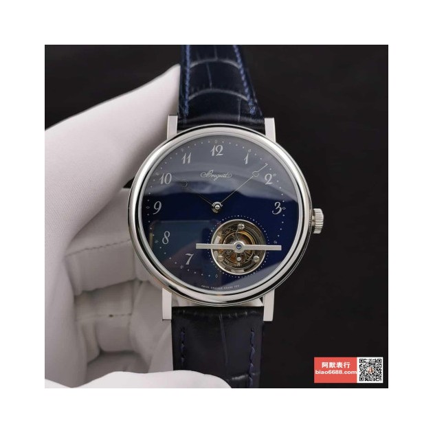 BREGUET 브레게 뚜르비옹 울트라씬 클래식 컴플렉스 블루 다이얼 레더 스트랩 42mm 5367PT/2Y/9WU