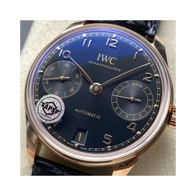 IWC 아이더블유씨 포르투기저 세븐데이즈 로즈골드 블랙 다이얼 레더 스트랩 42mm IW501707