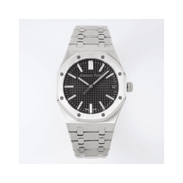 AUDEMARS PIGUET 오데마피게 로얄오크 50주년 한정판 블랙 텍스처 다이얼 스틸 SS 브레이슬릿 41mm 15510ST