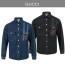 GUCCI 구찌 포켓 포인트레더 스냅 데님셔츠
