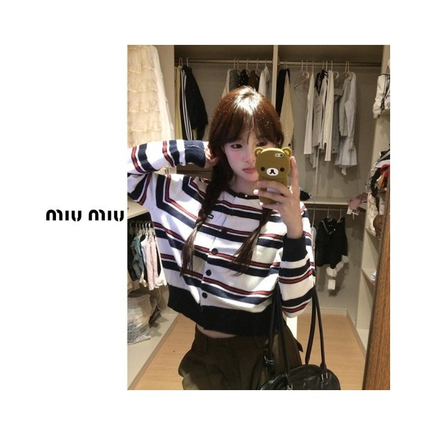 MIUMIU 미우미우 스트라이프 단가라 니트가디건