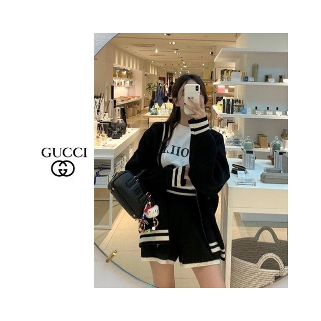 GUCCI 구찌 심플 배색 가디건세트 3COLOR