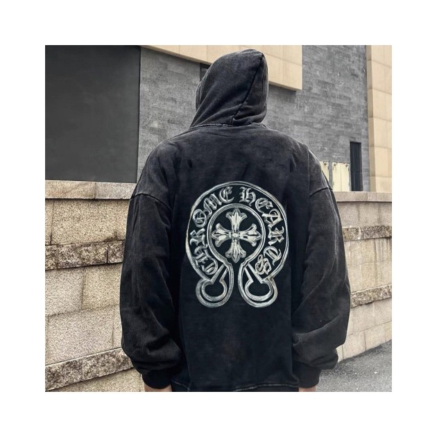 CHROME HEARTS 크롬하츠 홀스슈 말리부 크로스 워싱 후드티셔츠