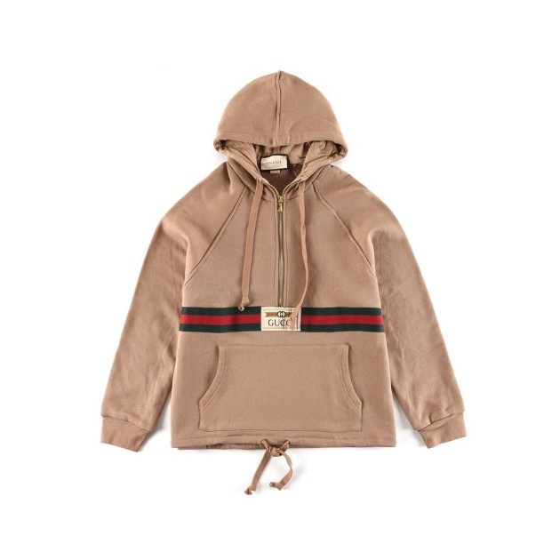 GUCCI 구찌 웹 앤 라벨 하프 집업 스웨트 셔츠