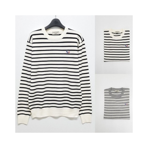 MAISON KITSUNE 메종키츠네 트리컬러 스트라이프 니트
