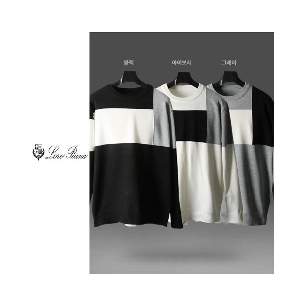 LOROPIANA 로로피아나 인타르시아 배색 라운드 니트 3COLOR