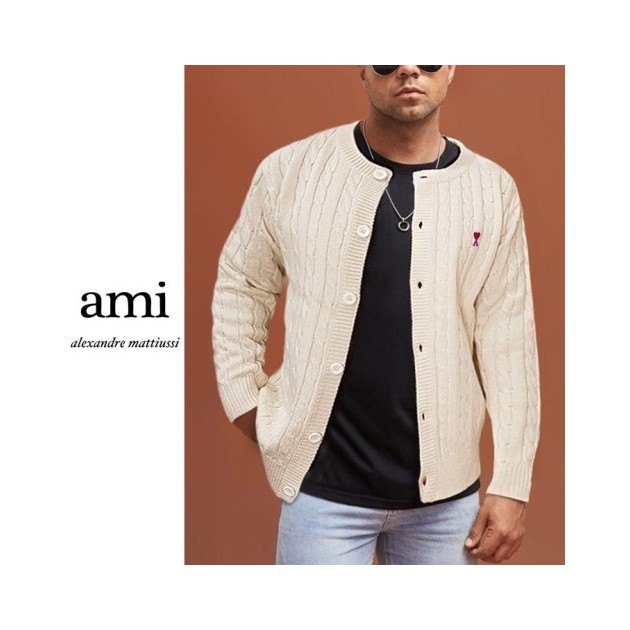 AMI 아미 꽈배기 라운드넥 니트 가디건 3COLOR